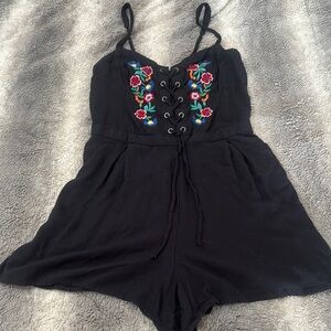 Hollister Black One Piece with Floral Embroidery